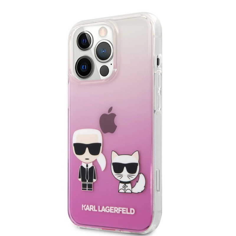 Karl Lagerfeld PC/TPU Ikonik Karl and Choupette Zadní Kryt pro iPhone 13 Pro Pink