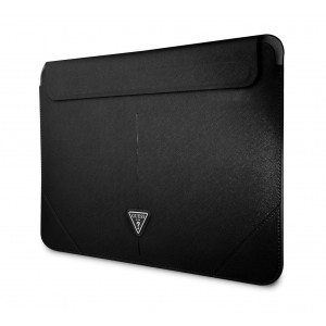 GUCS16PSATLK Guess Saffiano Triangle Metal Logo Computer Sleeve 16" Black